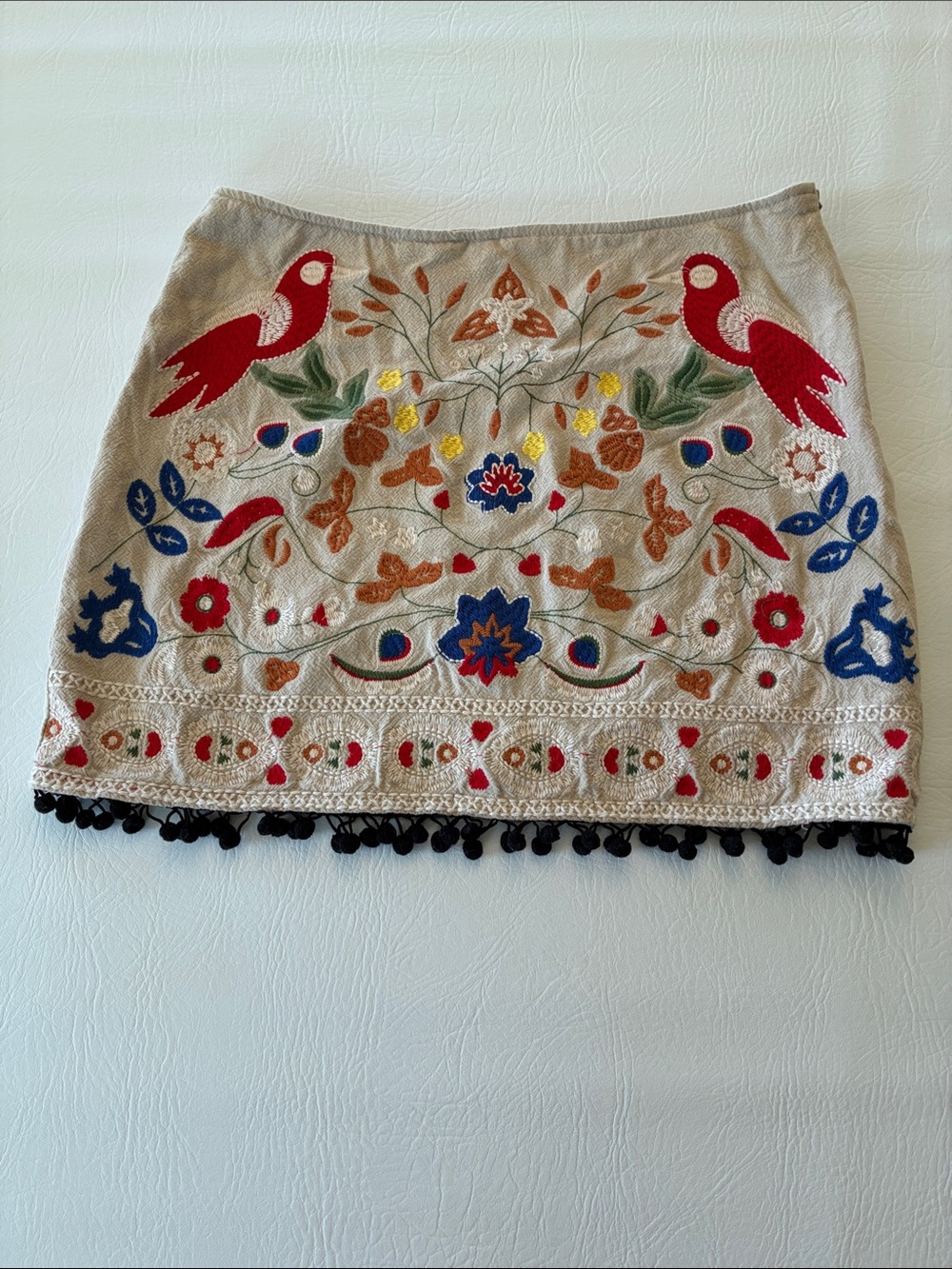Altar'd State Beige Mini Skirt with Colorful Embroidery